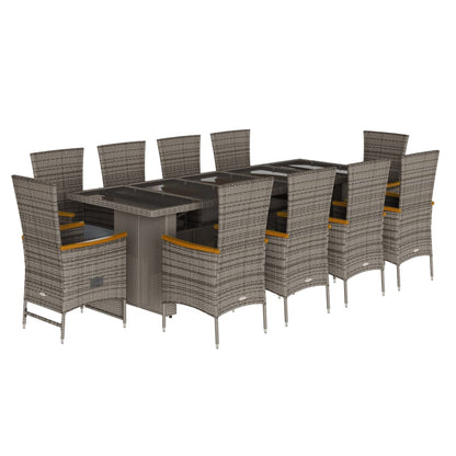 Set da Pranzo da Giardino 11pz con Cuscini in Polyrattan Grigio | homemem39