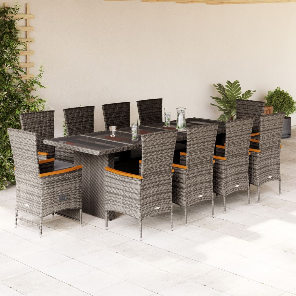 Set da Pranzo da Giardino 11pz con Cuscini in Polyrattan Grigio | homemem39