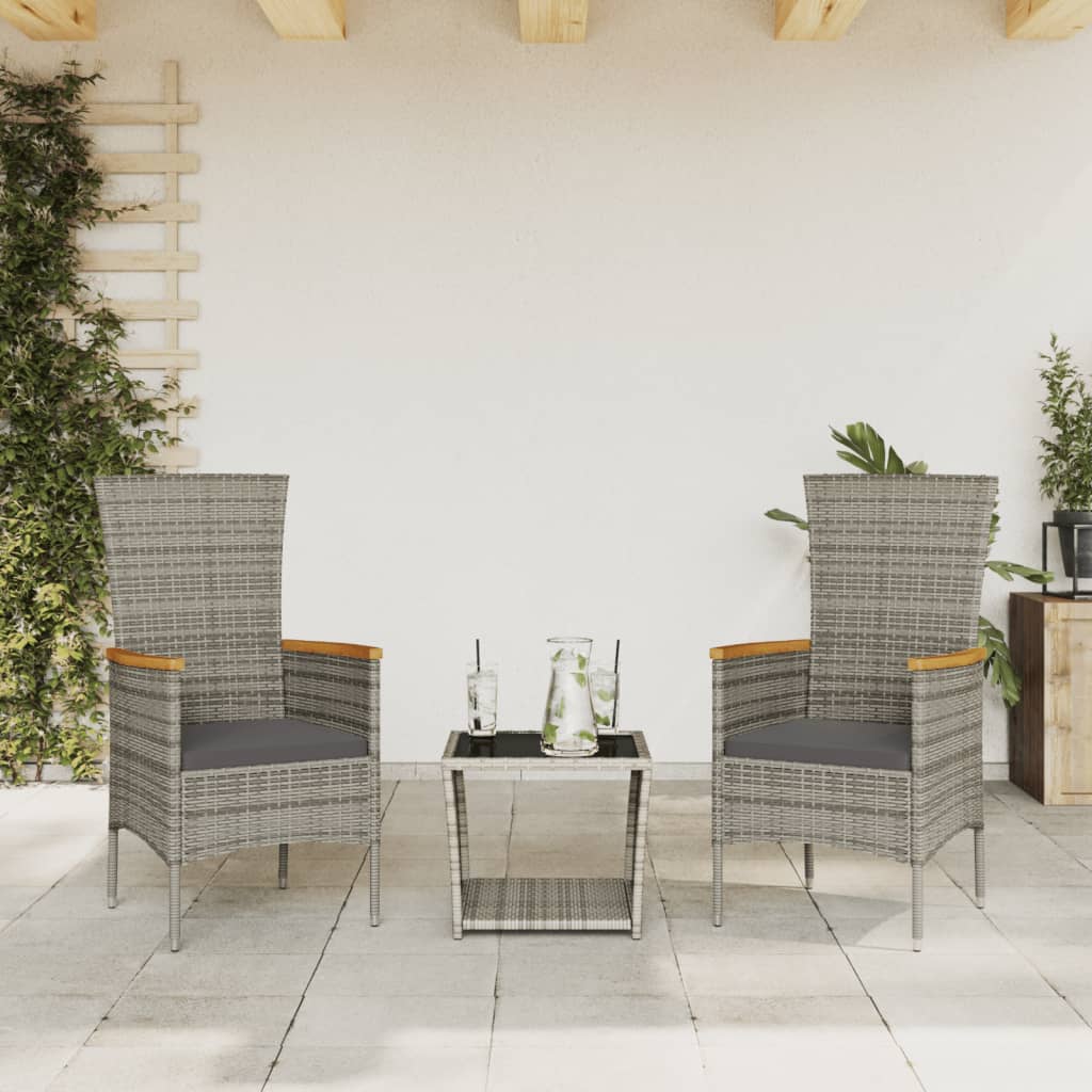 Set da Pranzo da Giardino 3 pz con Cuscini in Polyrattan Grigio - homemem39