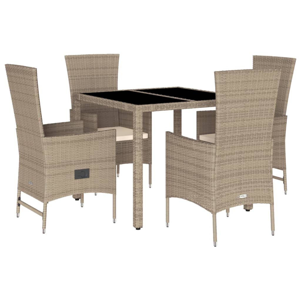 Set da Pranzo da Giardino 5 pz con Cuscini Beige in Polyrattan - homemem39