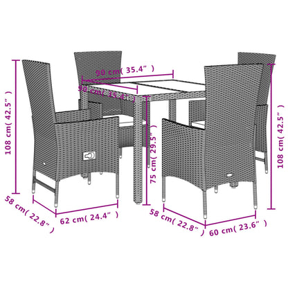 Set da Pranzo da Giardino 5 pz con Cuscini Beige in Polyrattan | homemem39