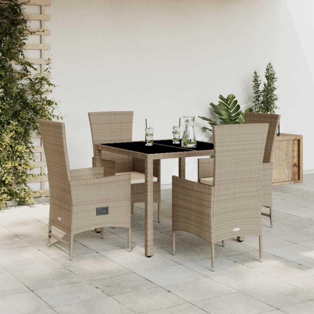 Set da Pranzo da Giardino 5 pz con Cuscini Beige in Polyrattan - homemem39