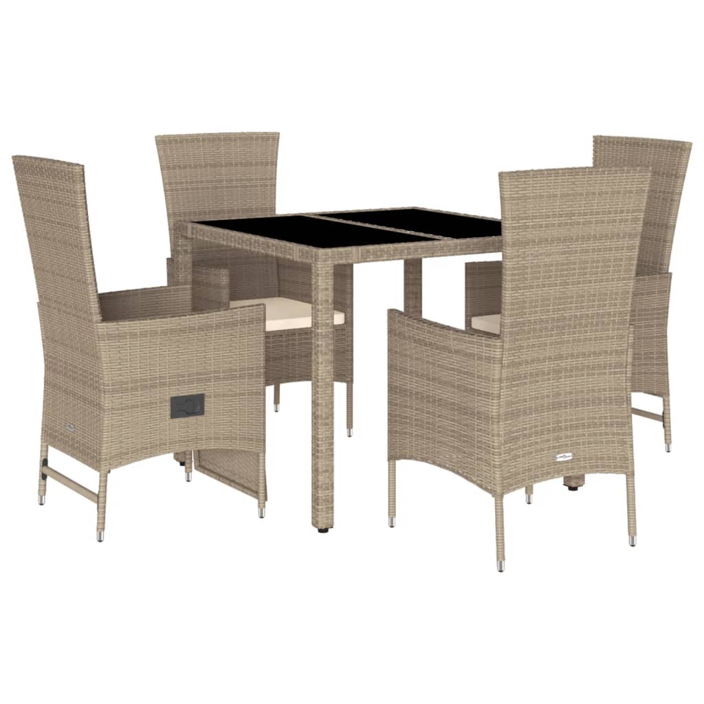Set da Pranzo da Giardino 5 pz con Cuscini Beige in Polyrattan - homemem39