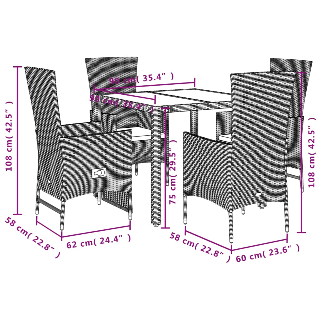 Set da Pranzo da Giardino 5 pz con Cuscini Beige in Polyrattan - homemem39