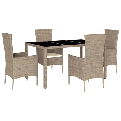 Set da Pranzo da Giardino 5 pz con Cuscini Beige in Polyrattan - homemem39