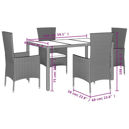 Set da Pranzo da Giardino 5 pz con Cuscini Beige in Polyrattan - homemem39