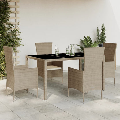 Set da Pranzo da Giardino 5 pz con Cuscini Beige in Polyrattan - homemem39