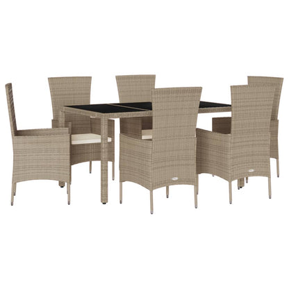 Set da Pranzo da Giardino 7 pz con Cuscini Beige in Polyrattan | homemem39