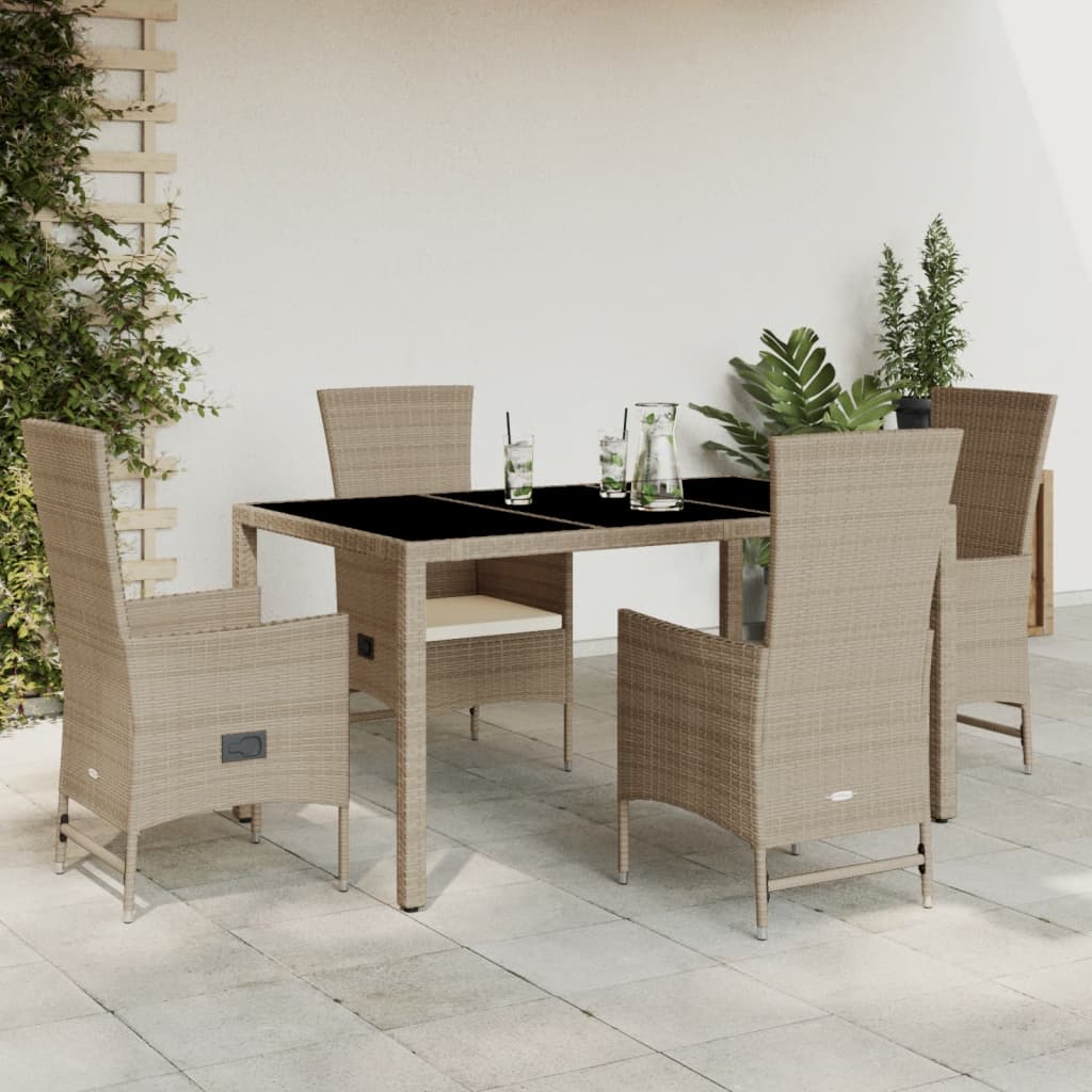 Set da Pranzo da Giardino 5 pz con Cuscini Beige in Polyrattan - homemem39