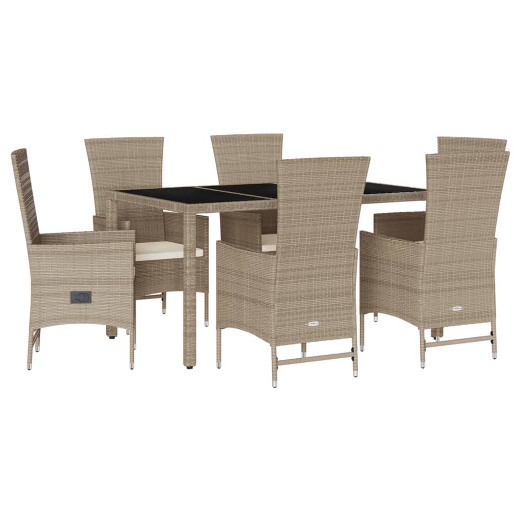 Set da Pranzo da Giardino 7 pz con Cuscini Beige in Polyrattan - homemem39