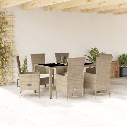 Set da Pranzo da Giardino 7 pz con Cuscini Beige in Polyrattan - homemem39
