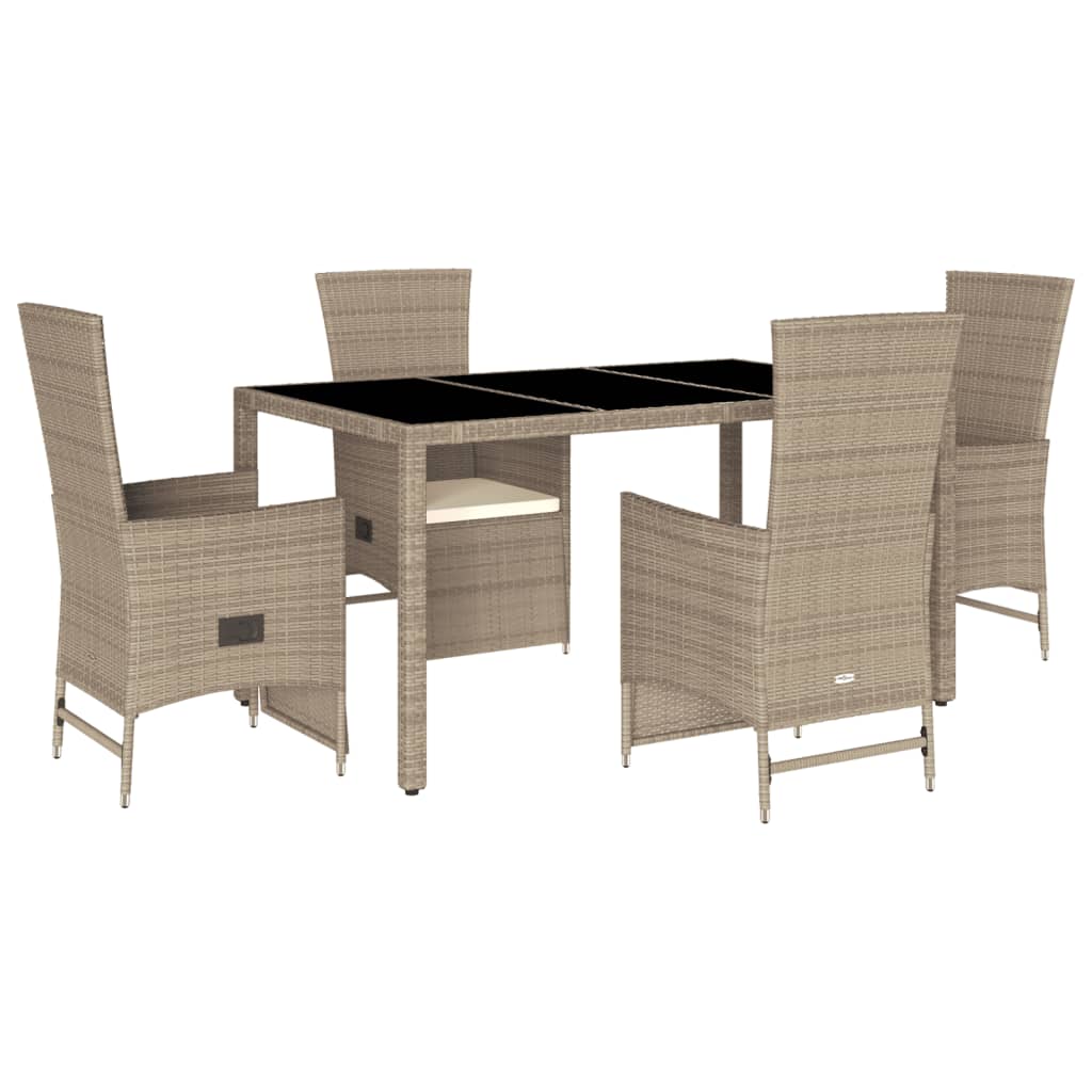 Set da Pranzo da Giardino 5 pz con Cuscini Beige in Polyrattan | homemem39