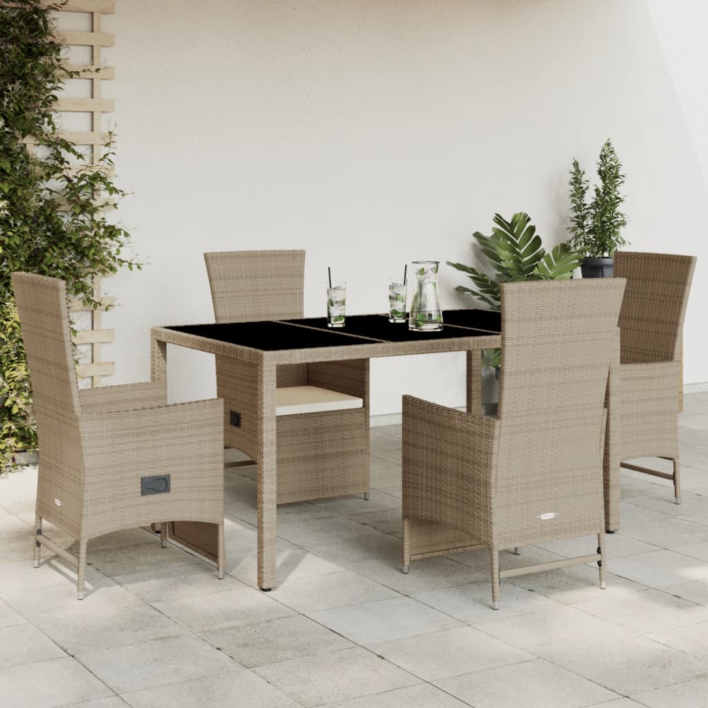 Set da Pranzo da Giardino 5 pz con Cuscini Beige in Polyrattan - homemem39