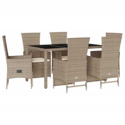 Set da Pranzo da Giardino 7 pz con Cuscini Beige in Polyrattan - homemem39