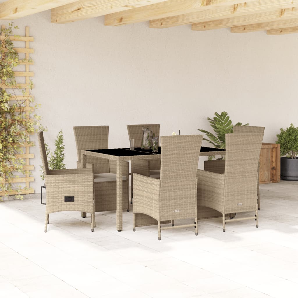 Set da Pranzo da Giardino 7 pz con Cuscini Beige in Polyrattan | homemem39