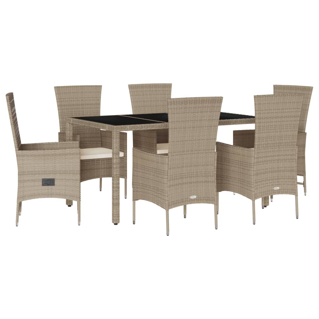 Set da Pranzo da Giardino 7 pz con Cuscini Beige in Polyrattan - homemem39