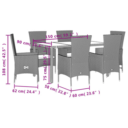 Set da Pranzo da Giardino 7 pz con Cuscini Beige in Polyrattan - homemem39