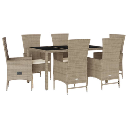 Set da Pranzo da Giardino 7 pz con Cuscini Beige in Polyrattan | homemem39