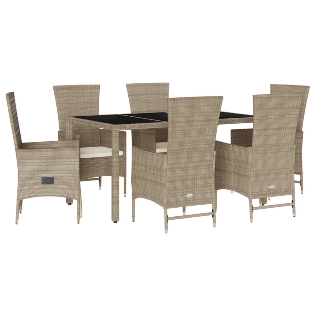 Set da Pranzo da Giardino 7 pz con Cuscini Beige in Polyrattan - homemem39