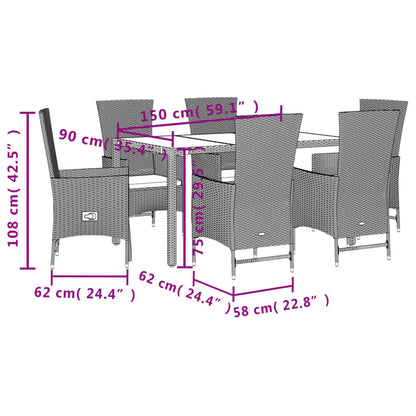 Set da Pranzo da Giardino 7 pz con Cuscini Beige in Polyrattan | homemem39