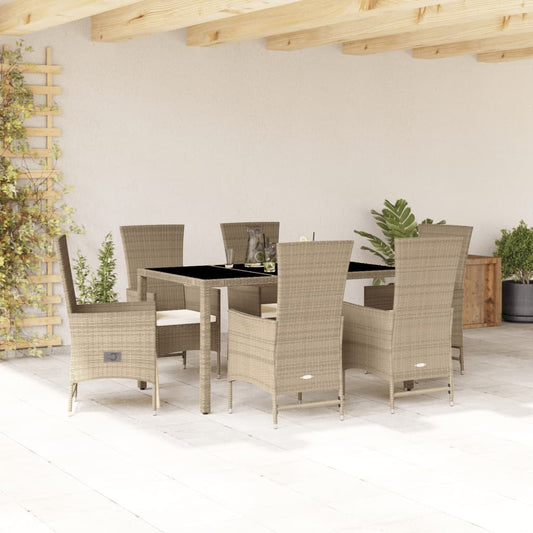 Set da Pranzo da Giardino 7 pz con Cuscini Beige in Polyrattan - homemem39
