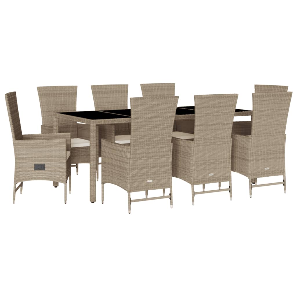 Set da Pranzo da Giardino 9 pz con Cuscini Beige in Polyrattan - homemem39