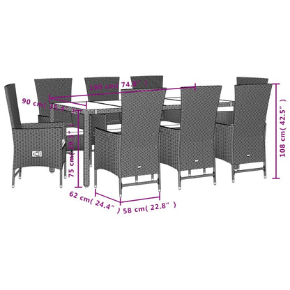 Set da Pranzo da Giardino 9 pz con Cuscini Beige in Polyrattan | homemem39