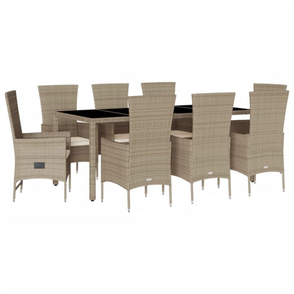 Set da Pranzo da Giardino 9 pz con Cuscini Beige in Polyrattan - homemem39