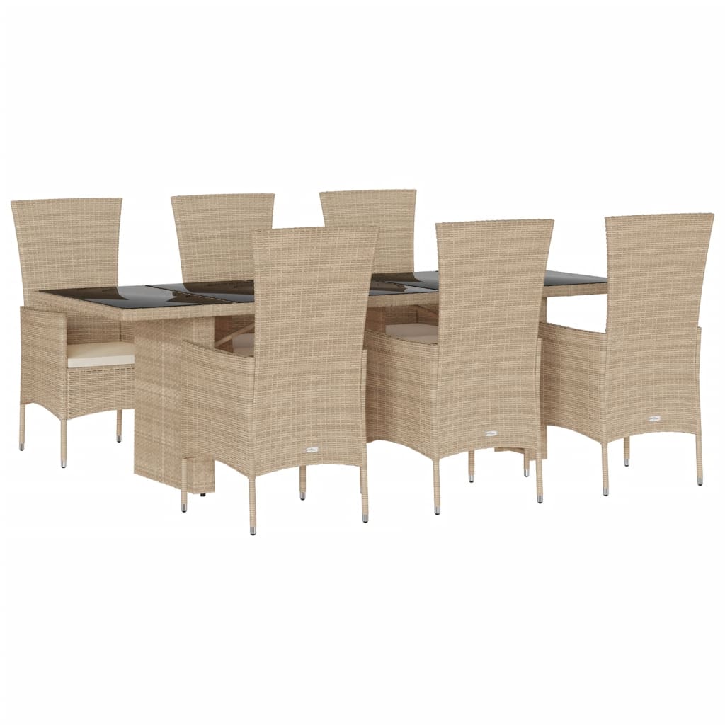 Set da Pranzo da Giardino 7 pz con Cuscini Beige in Polyrattan | homemem39