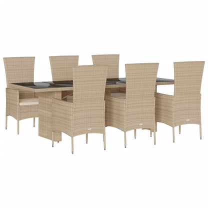 Set da Pranzo da Giardino 7 pz con Cuscini Beige in Polyrattan | homemem39