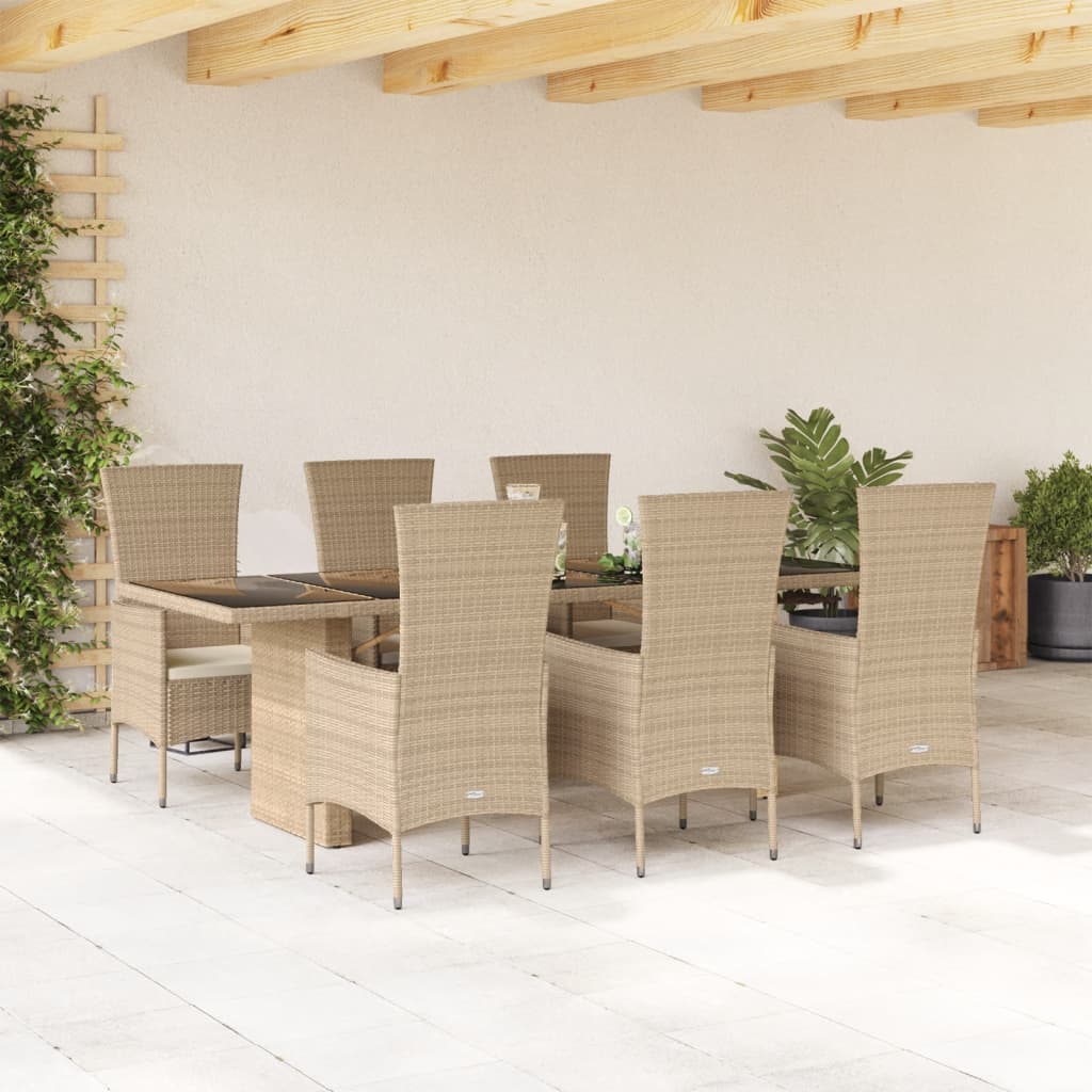 Set da Pranzo da Giardino 7 pz con Cuscini Beige in Polyrattan | homemem39