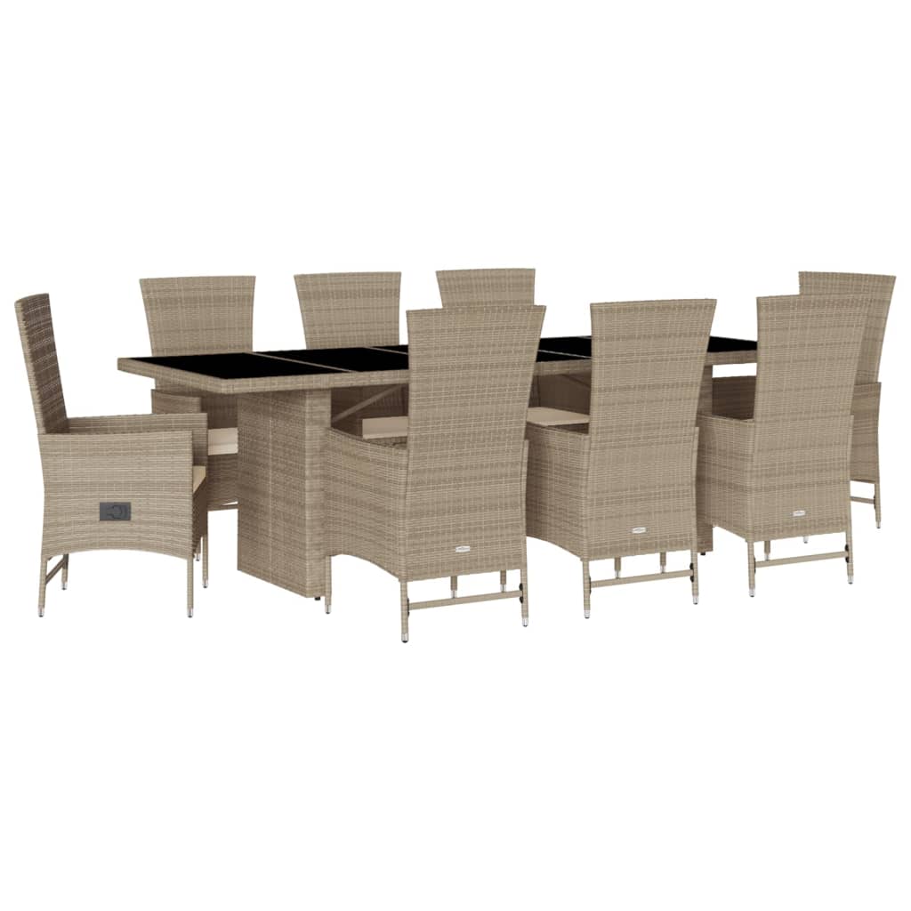 Set da Pranzo da Giardino 9 pz con Cuscini Beige in Polyrattan | homemem39