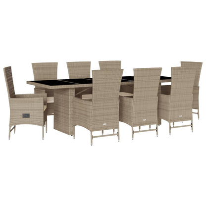Set da Pranzo da Giardino 9 pz con Cuscini Beige in Polyrattan | homemem39