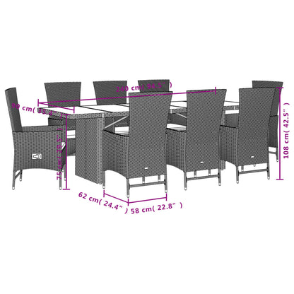 Set da Pranzo da Giardino 9 pz con Cuscini Beige in Polyrattan | homemem39