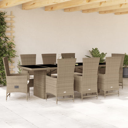 Set da Pranzo da Giardino 9 pz con Cuscini Beige in Polyrattan | homemem39