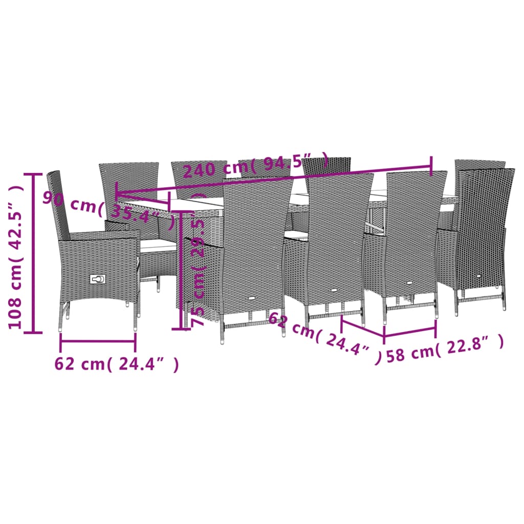 Set da Pranzo da Giardino 11 pz con Cuscini Beige in Polyrattan | homemem39