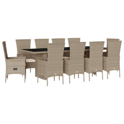 Set da Pranzo da Giardino 11 pz con Cuscini Beige in Polyrattan | homemem39
