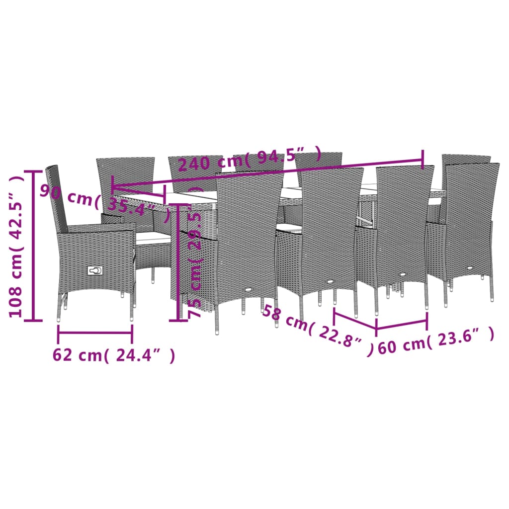 Set da Pranzo da Giardino 11 pz con Cuscini Beige in Polyrattan | homemem39