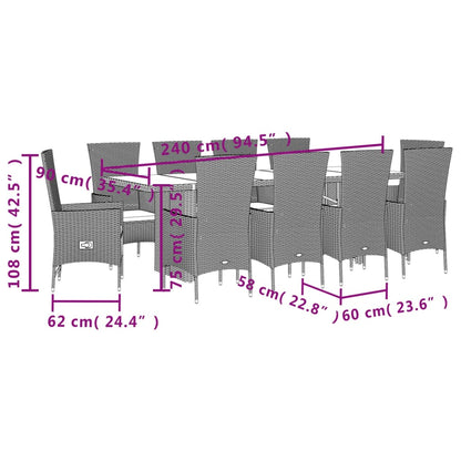 Set da Pranzo da Giardino 11 pz con Cuscini Beige in Polyrattan | homemem39