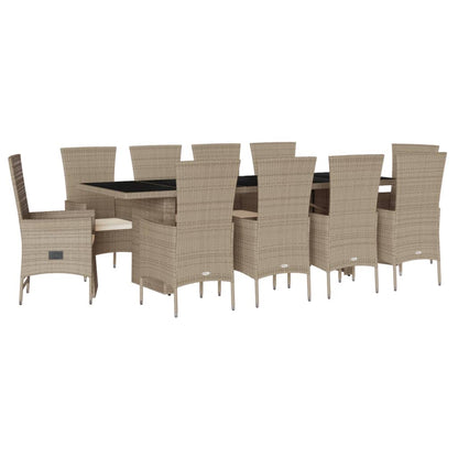 Set da Pranzo da Giardino 11 pz con Cuscini Beige in Polyrattan | homemem39