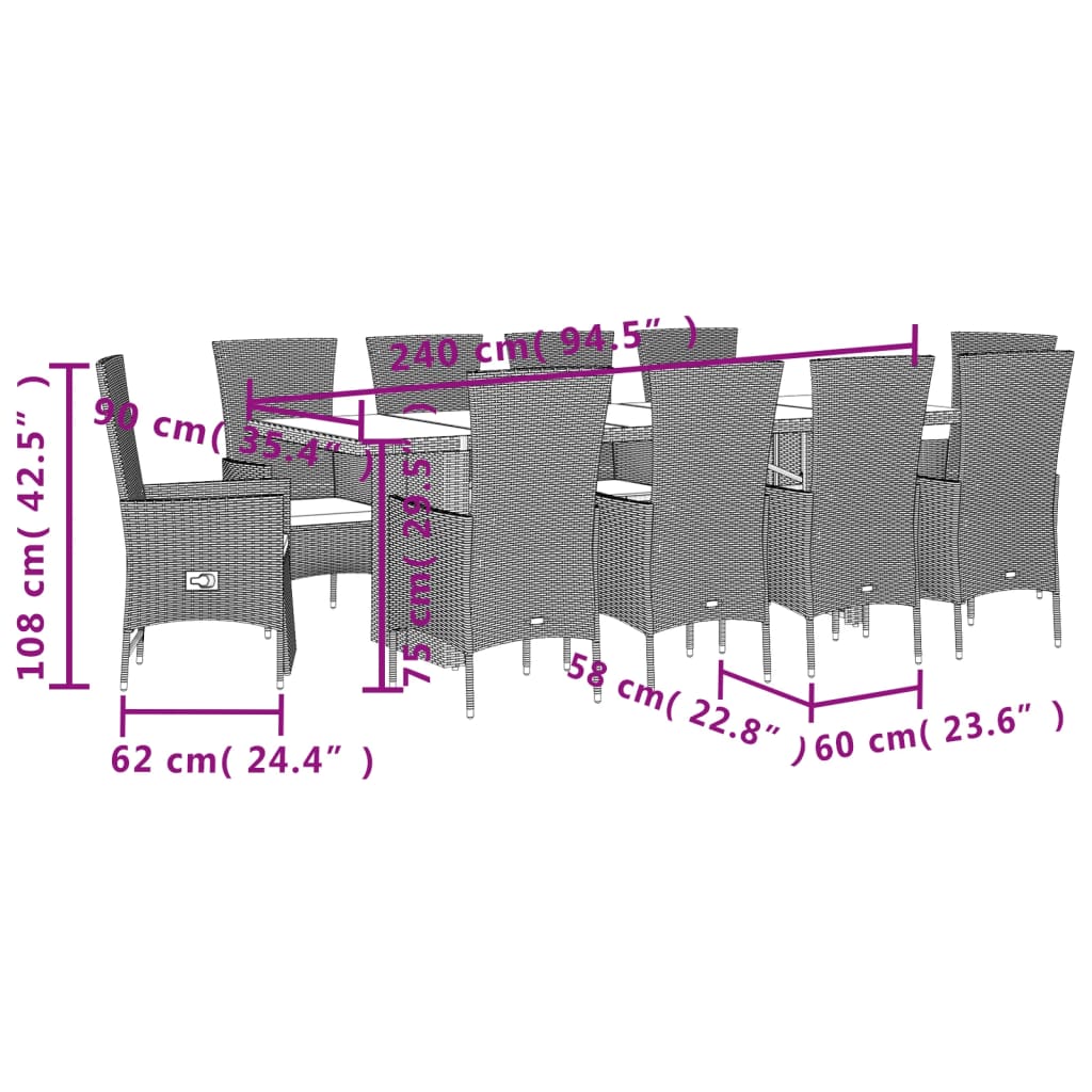 Set da Pranzo da Giardino 11 pz con Cuscini Beige in Polyrattan | homemem39