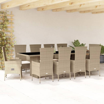 Set da Pranzo da Giardino 11 pz con Cuscini Beige in Polyrattan | homemem39