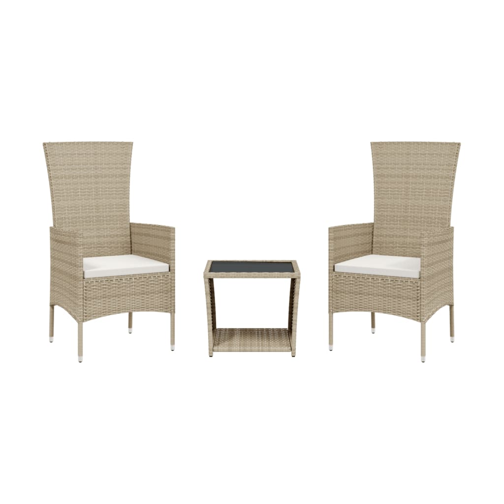 Set da Pranzo da Giardino 3 pz con Cuscini Beige in Polyrattan | homemem39