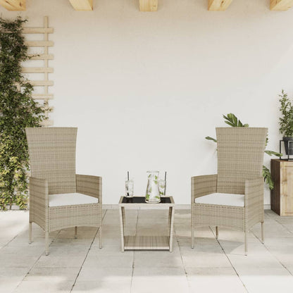 Set da Pranzo da Giardino 3 pz con Cuscini Beige in Polyrattan | homemem39