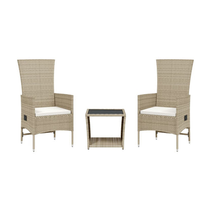 Set da Pranzo da Giardino 3 pz con Cuscini Beige in Polyrattan | homemem39