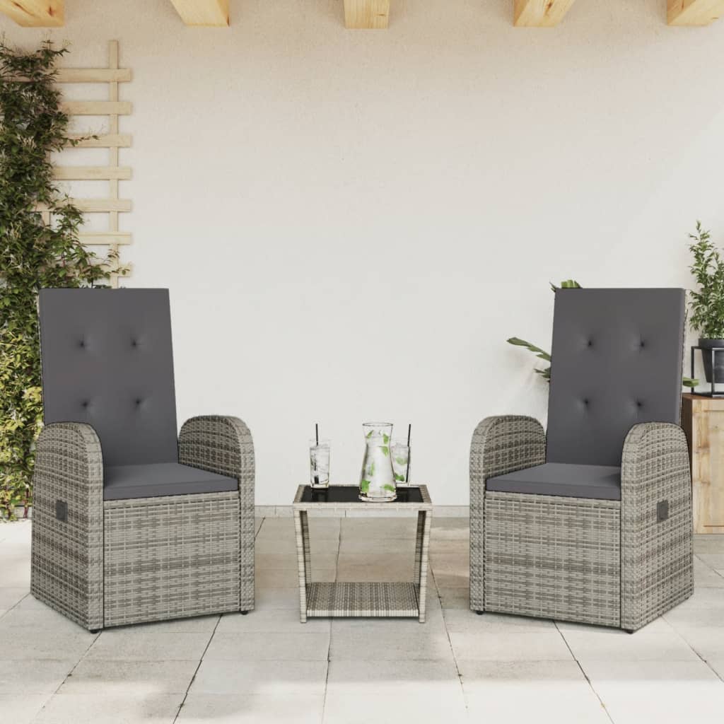 Set da Pranzo da Giardino 3 pz con Cuscini in Polyrattan Grigio - homemem39