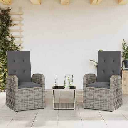 Set da Pranzo da Giardino 3 pz con Cuscini in Polyrattan Grigio - homemem39