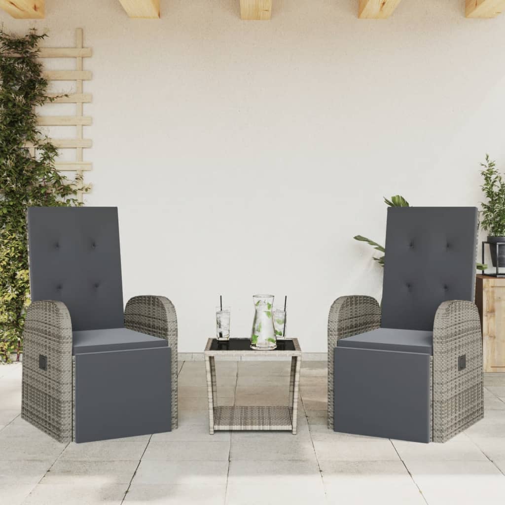 Set da Pranzo da Giardino 3 pz con Cuscini in Polyrattan Grigio - homemem39