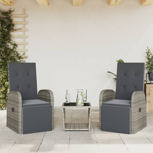 Set da Pranzo da Giardino 3 pz con Cuscini in Polyrattan Grigio - homemem39