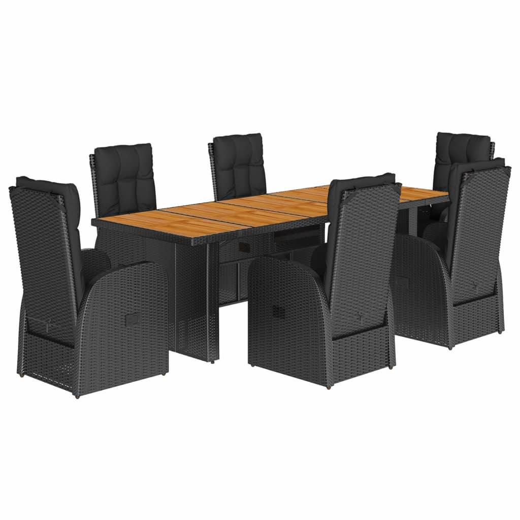Set da Pranzo da Giardino 7 pz Nero con Cuscini in Polyrattan | homemem39